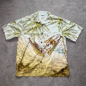 Walt Disney Land Mens Large Hawaiian Shirt Button Parks Mickey Hammock Tiki